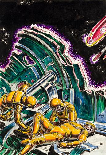 VIRGIL FINLAY (1914-1971) Science Fiction Book Club Newsletter - Space War.